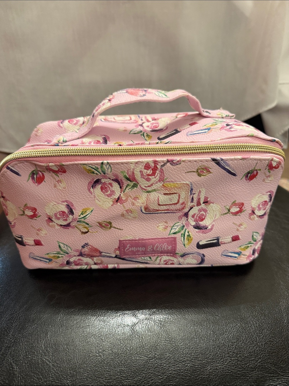 Pink Floral Cosmetic Train Case